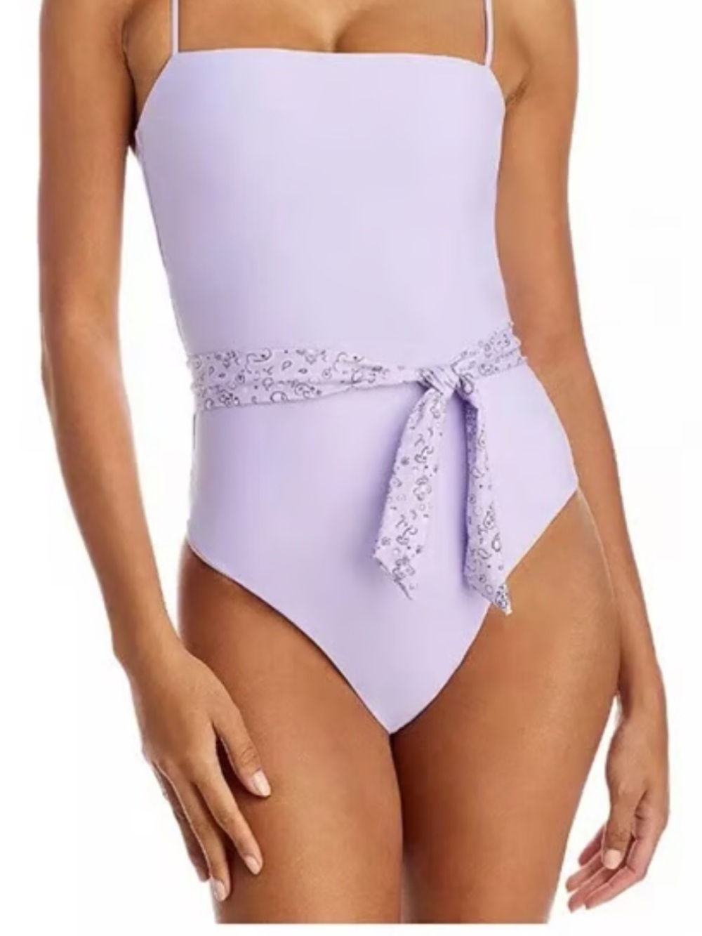Aqua Lilac One-Piece Swimsuit with Waist Tie